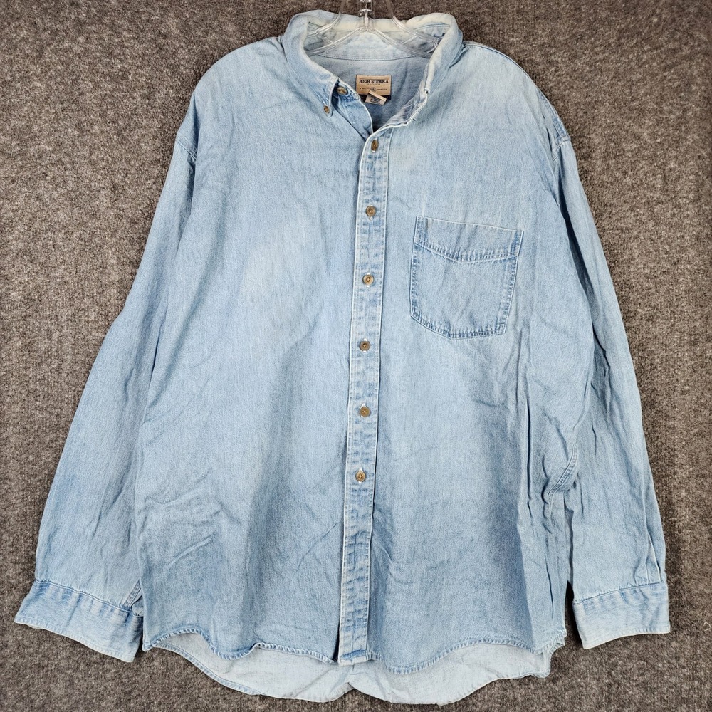 High Sierra Denim Shirt Mens XL Blue Vintage Long Sleeve Button Down Cotton